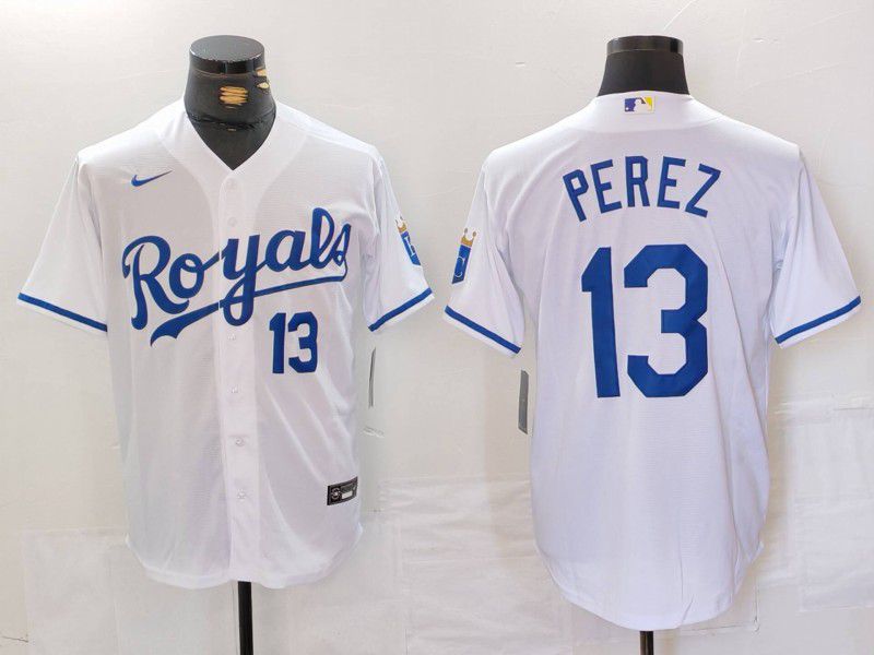 Men Kansas City Royals #13 Perez White Game 2024 Nike MLB Jersey style 3